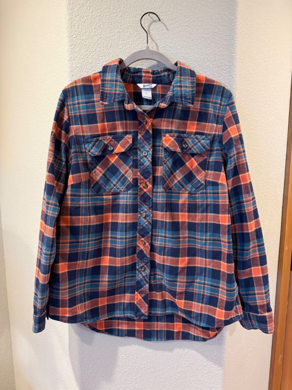 Duluth Trading Co Womens Folklore Flannel Plaid Button Up Shirt Size L